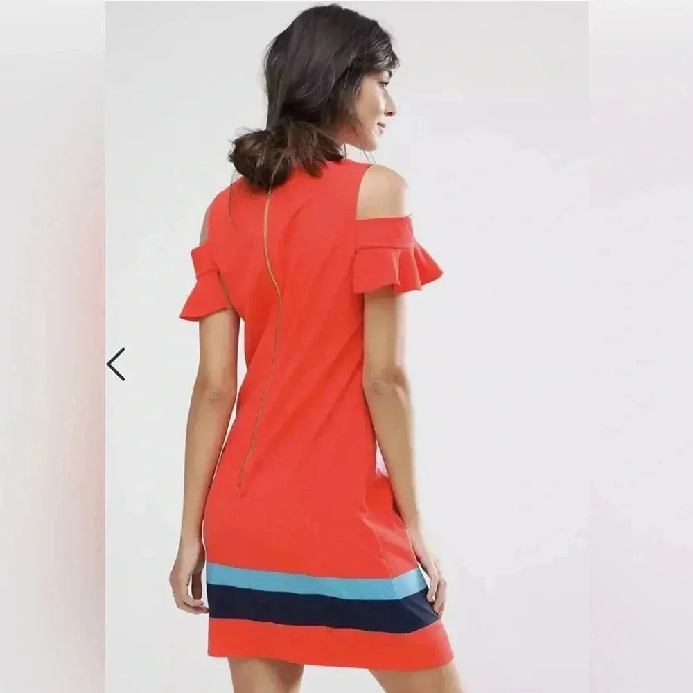 Ted Baker Leea Orange Colorful Floral Print Cold Shoulder Dress Size 4,  012 - Picture 5 of 10